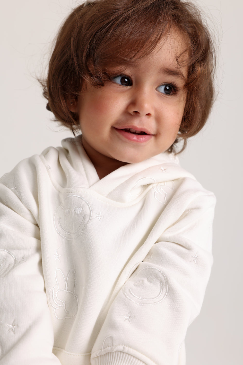 unisex cotton 2-piece outfit set – off-white with smiley faces