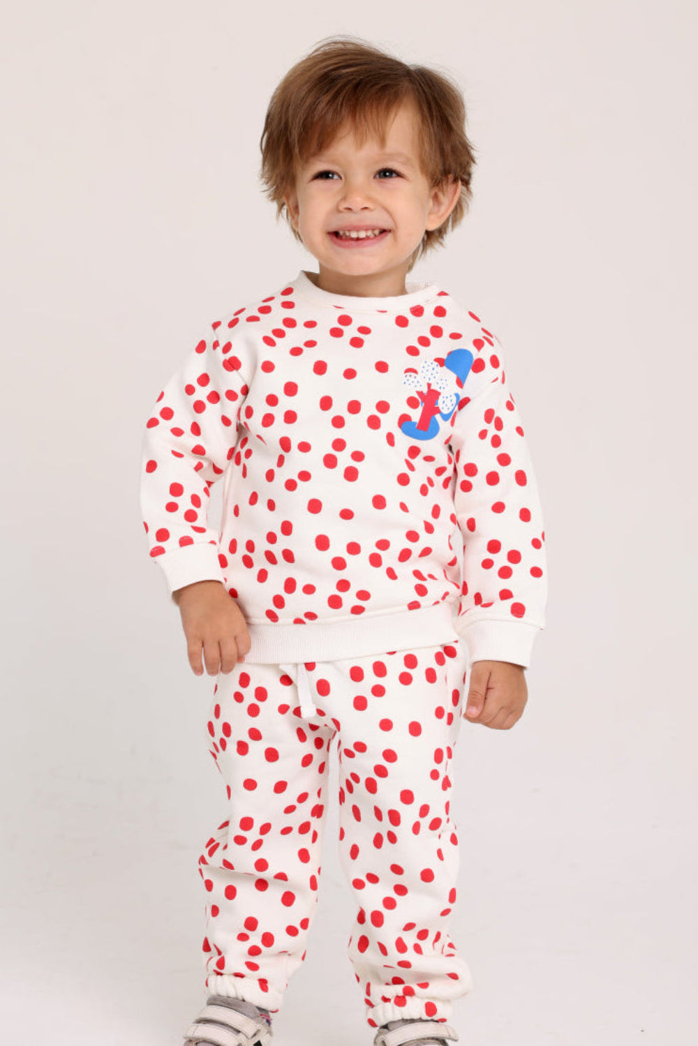 unisex cotton 2-piece outfit set – offwhite with red dots