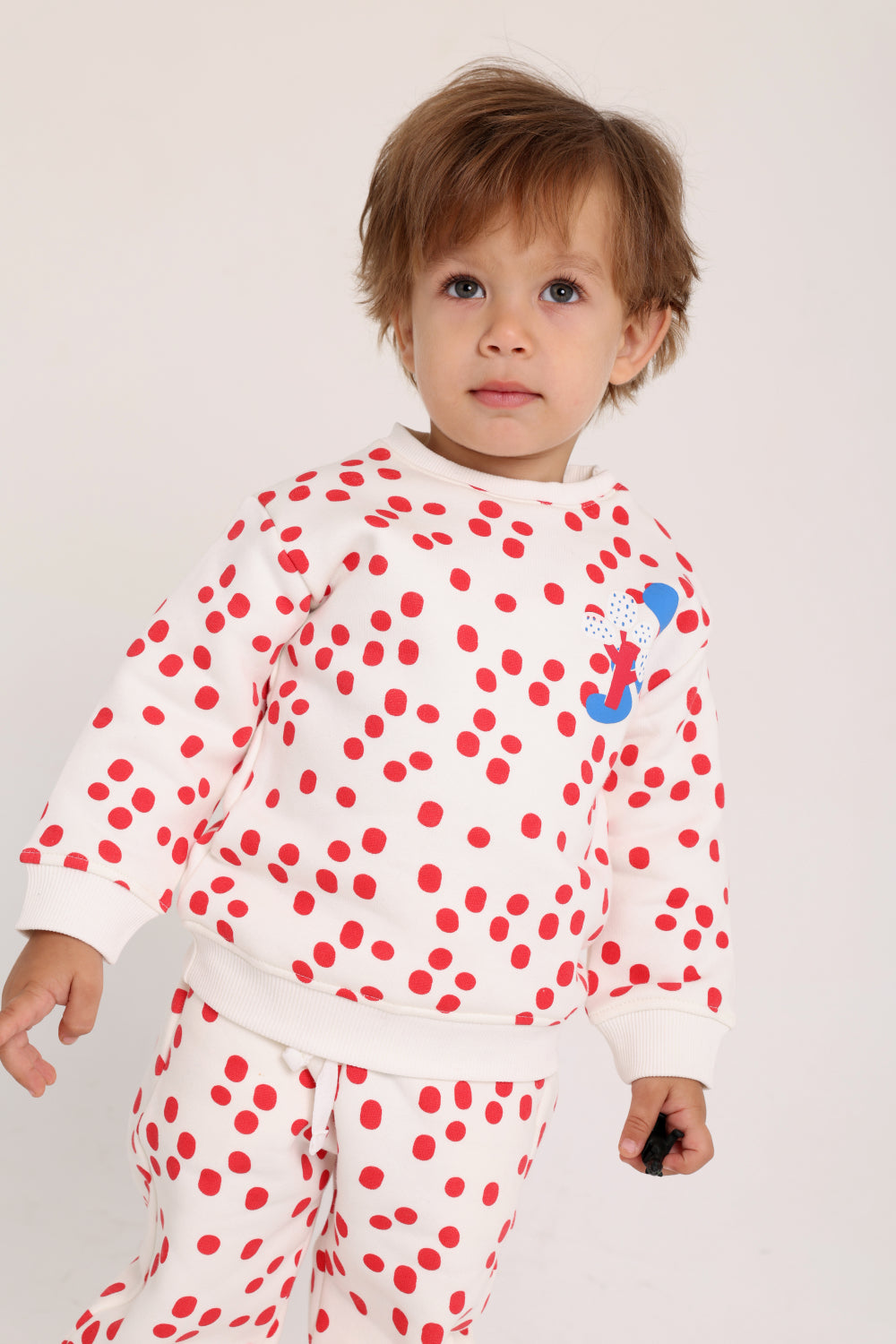 unisex cotton 2-piece outfit set – offwhite with red dots