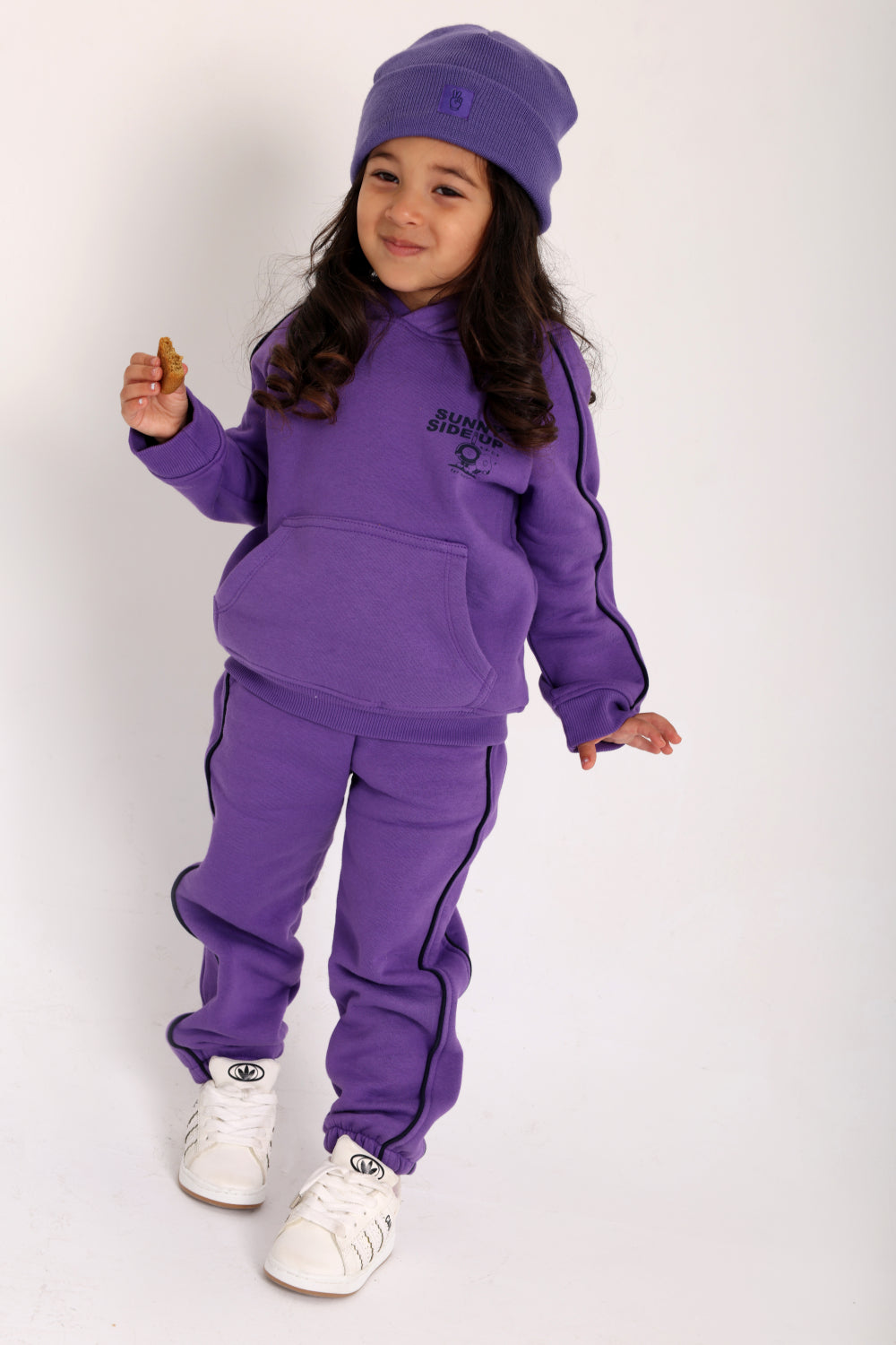 unisex cotton hoodie – purple with "sunny side up" print