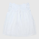 white ruffled sleeveless dress