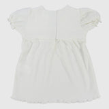 white ruffled short-sleeved dress