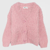 pink v-neck knit cardigan