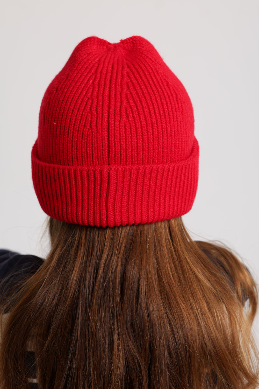 unisex cozy blend beanie – red with victory sign print