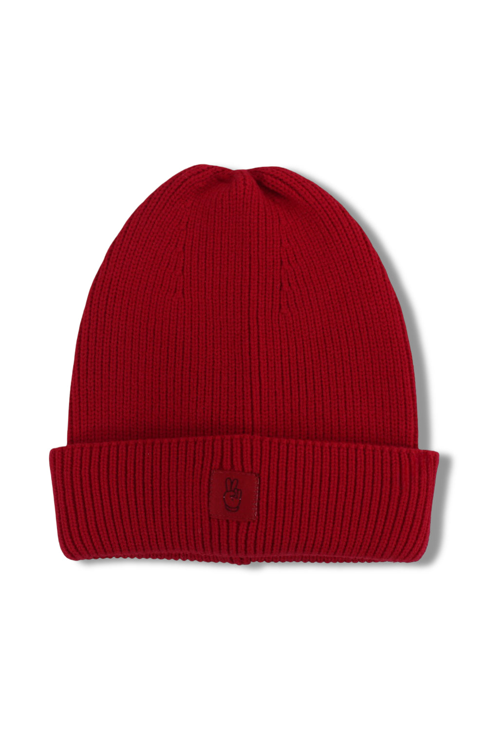unisex cozy blend beanie – red with victory sign print