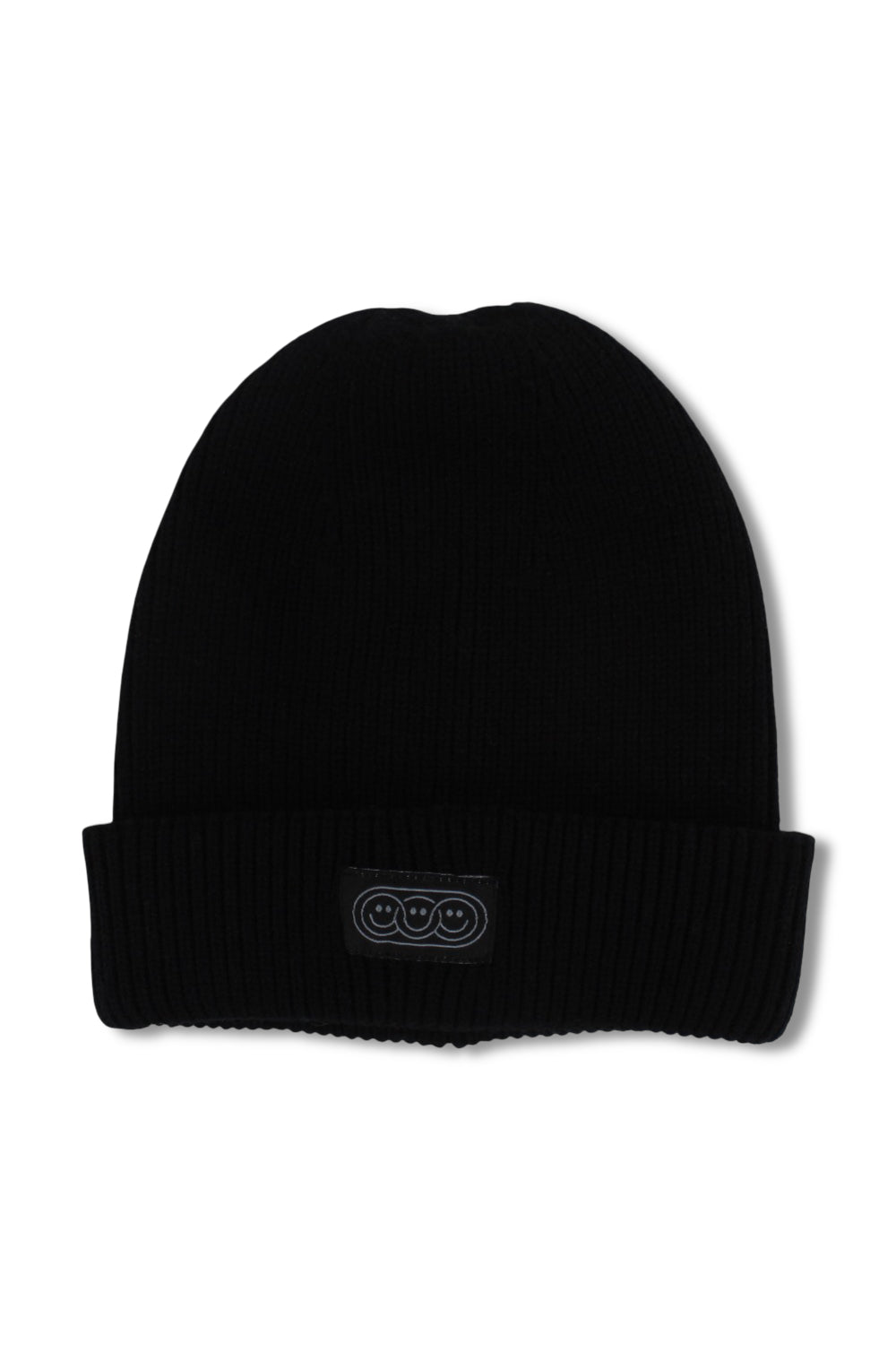 unisex cozy blend beanie – black with triple smiley vibes