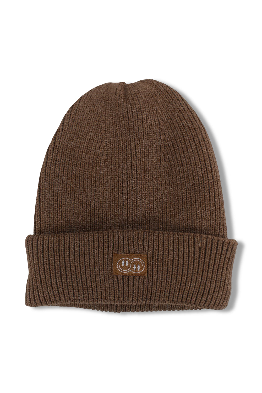 unisex cozy blend beanie – brown with double smiley fun