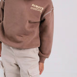 brown overstitches fleeced sweatshirt
