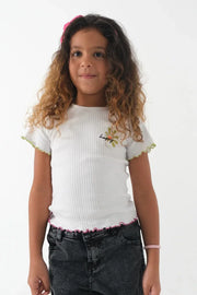 white ribbed short-sleeved t-shirt - playmore