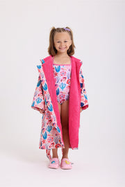 girls waterproof swim robe – pink with sea creatures print