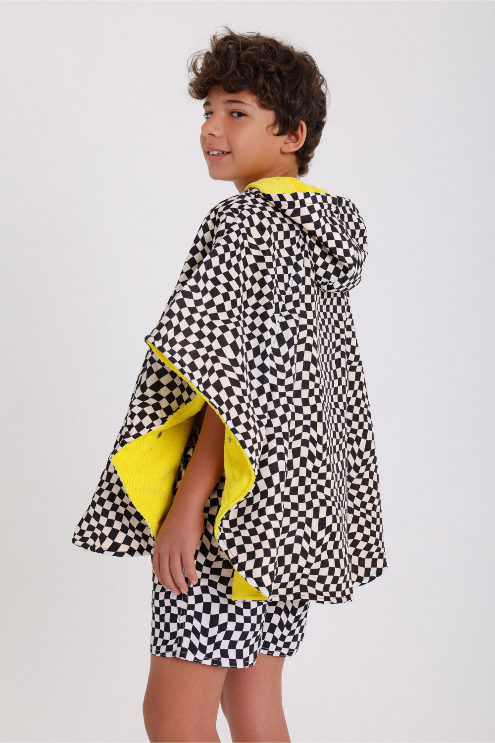 boys waterproof poncho – black & white checkered
