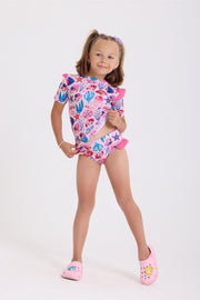 girls 2-piece swimsuit – pink with marine life print
