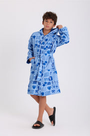 boys waterproof swim robe – baby blue with sea creatures print