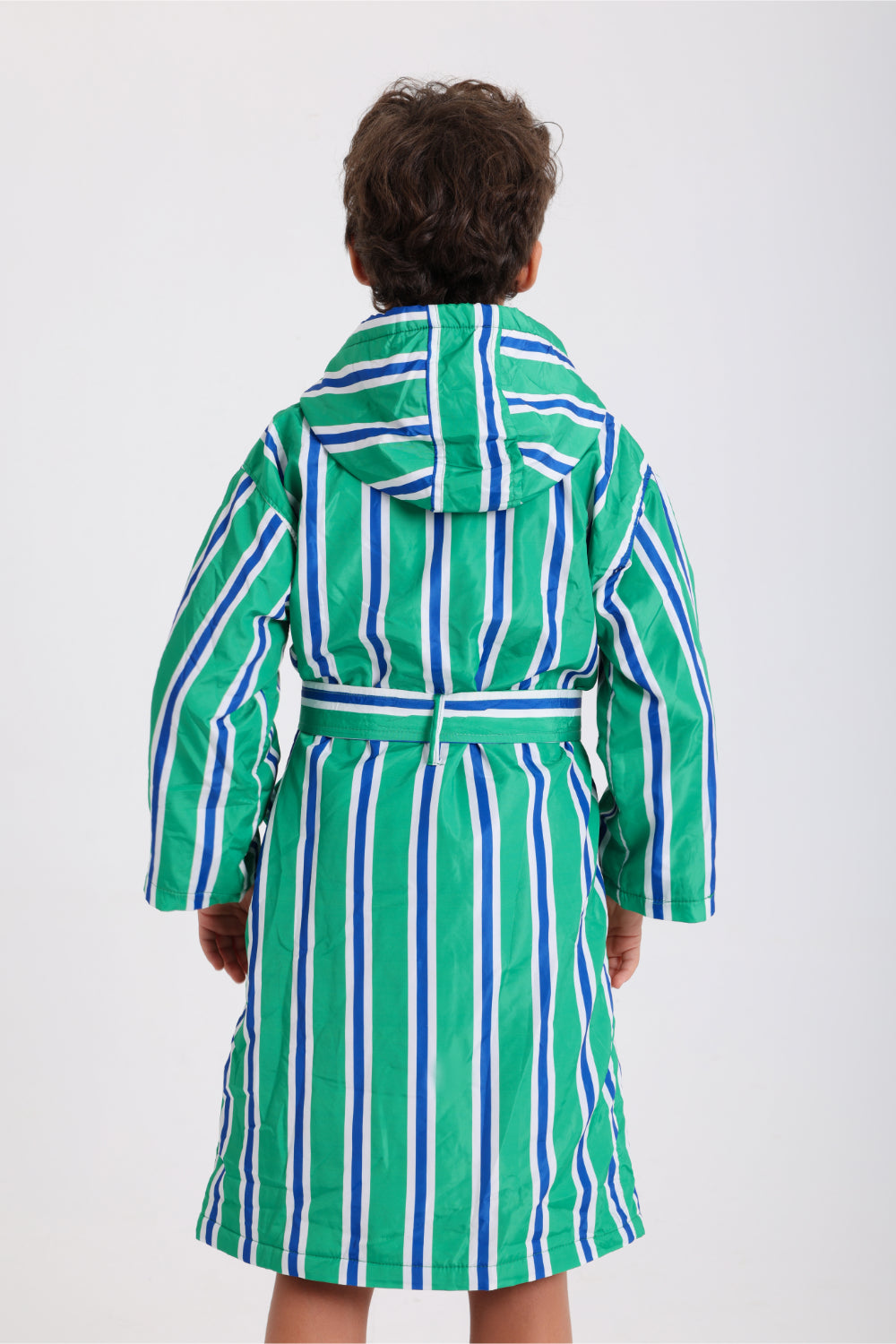 boys waterproof swim robe – green & white striped print
