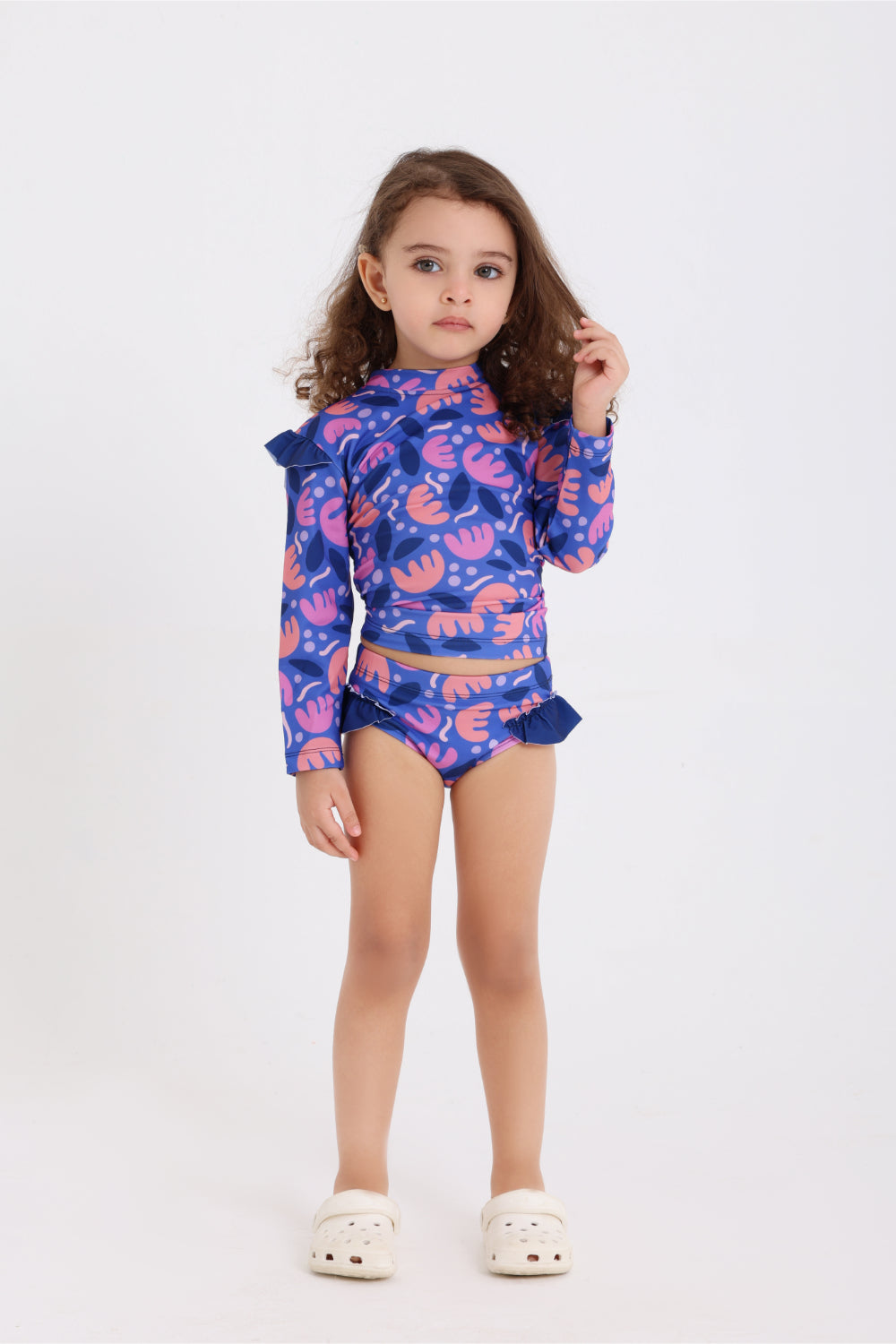 baby girls 2-piece long-sleeve swimsuit – purple printed