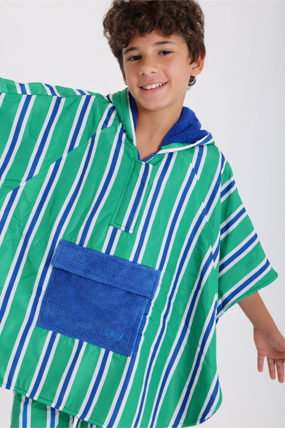 boys waterproof poncho – green & white striped