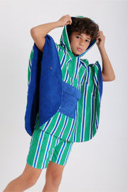 boys waterproof poncho – green & white striped