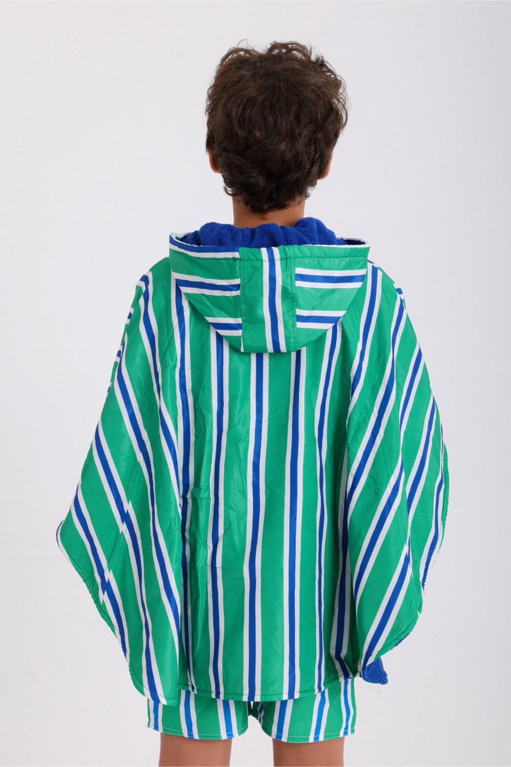 boys waterproof poncho – green & white striped