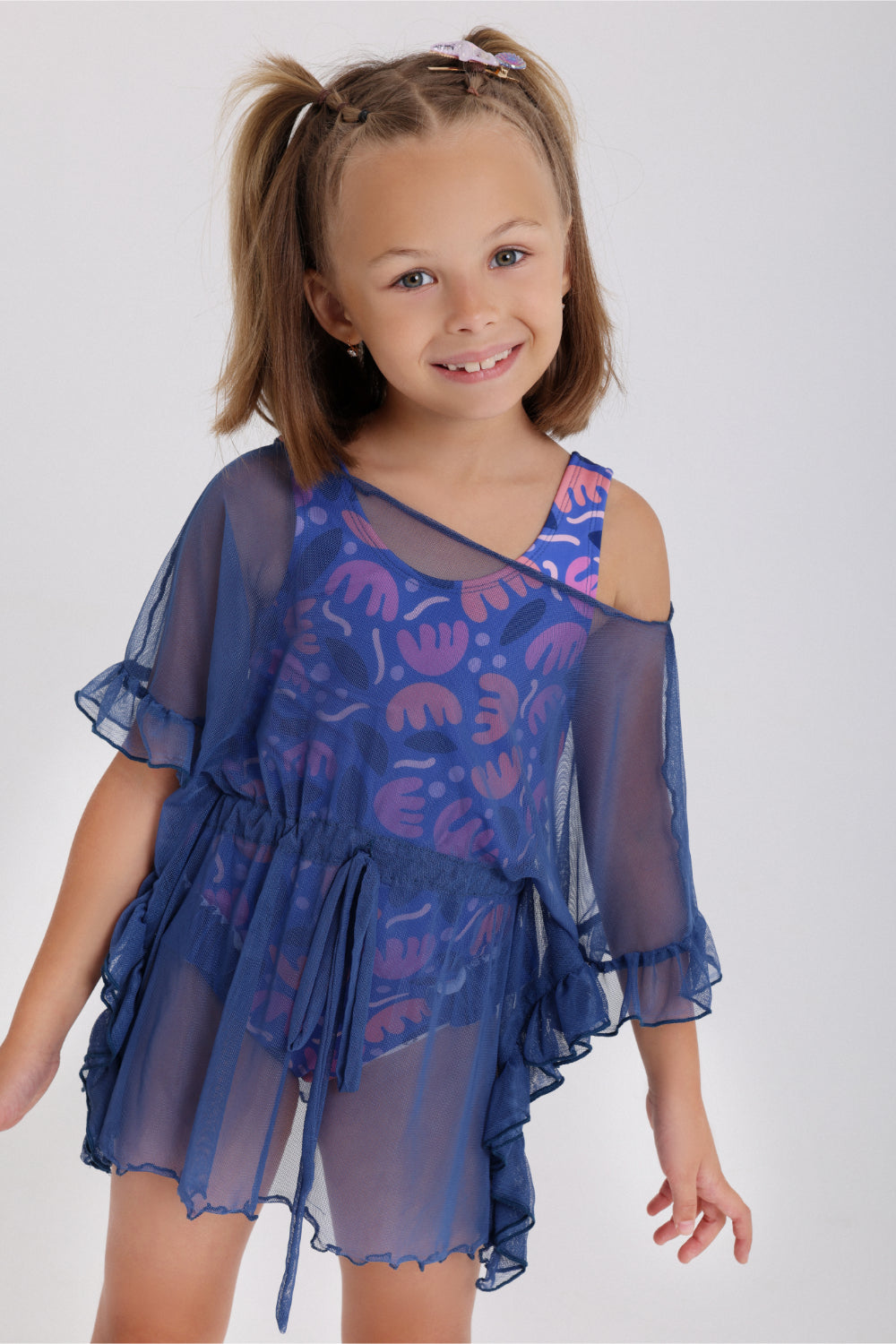 girls tulle beach cover-up – indigo