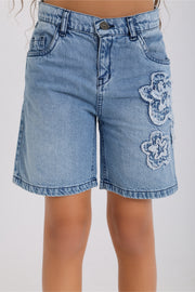 girls denim shorts – flowers embroidery