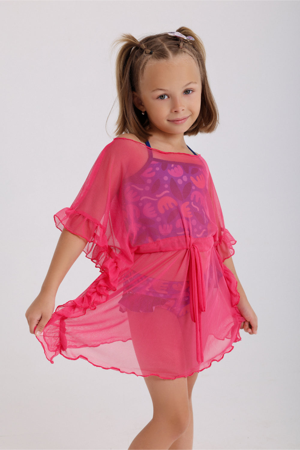 girls tulle beach cover-up – fuchsia