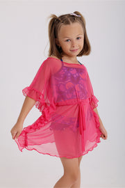 girls tulle beach cover-up – fuchsia