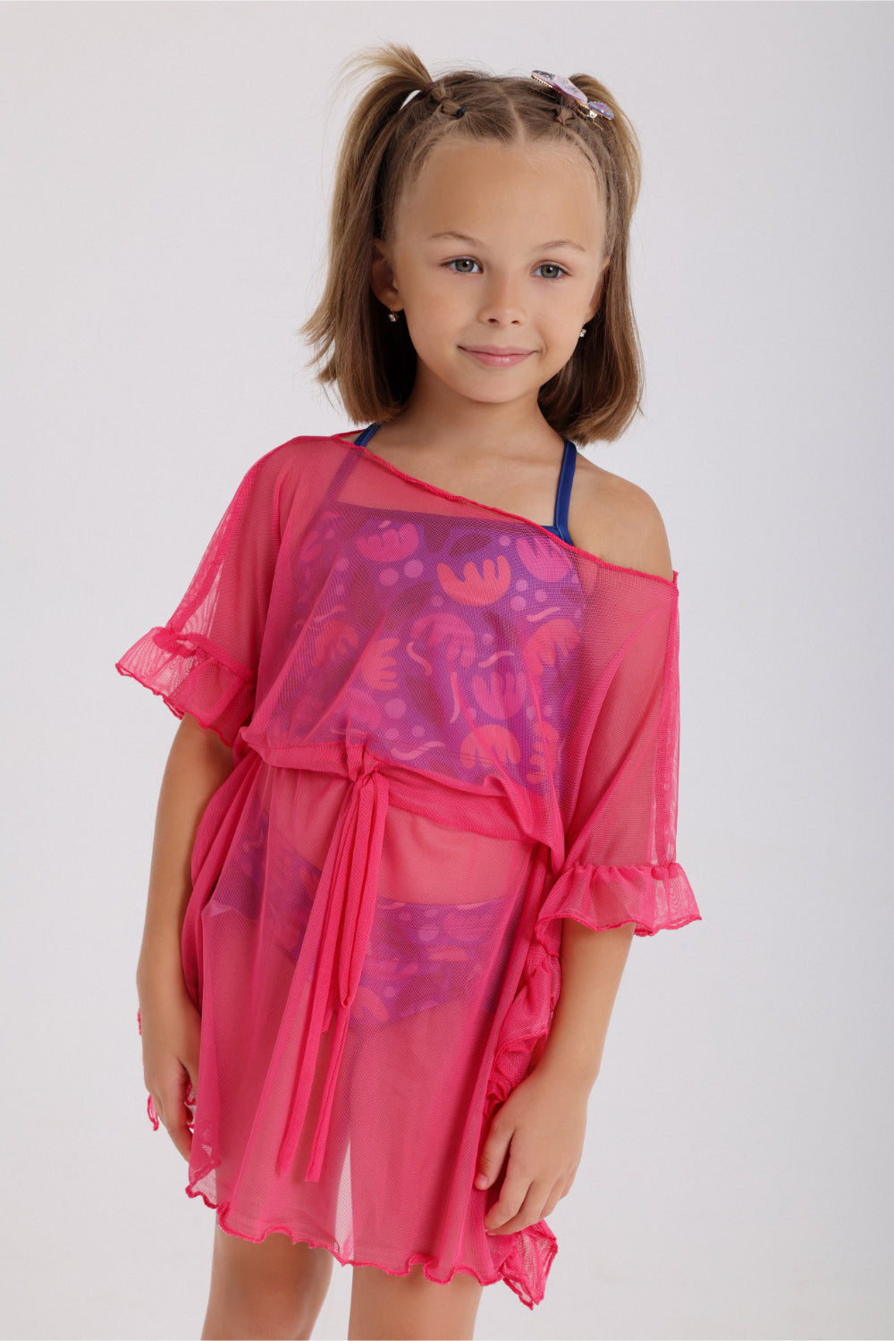 girls tulle beach cover-up – fuchsia