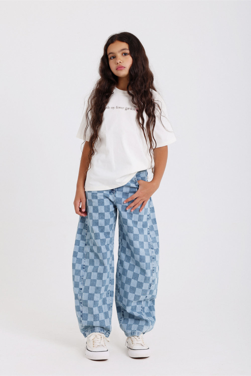 unisex checkered denim pants