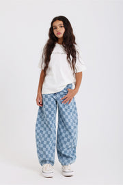 unisex checkered denim pants