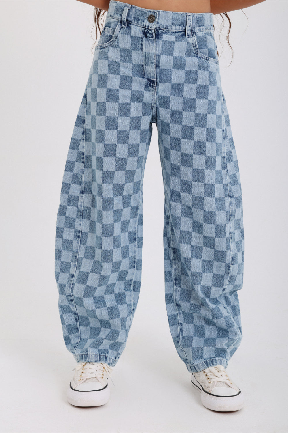unisex checkered denim pants
