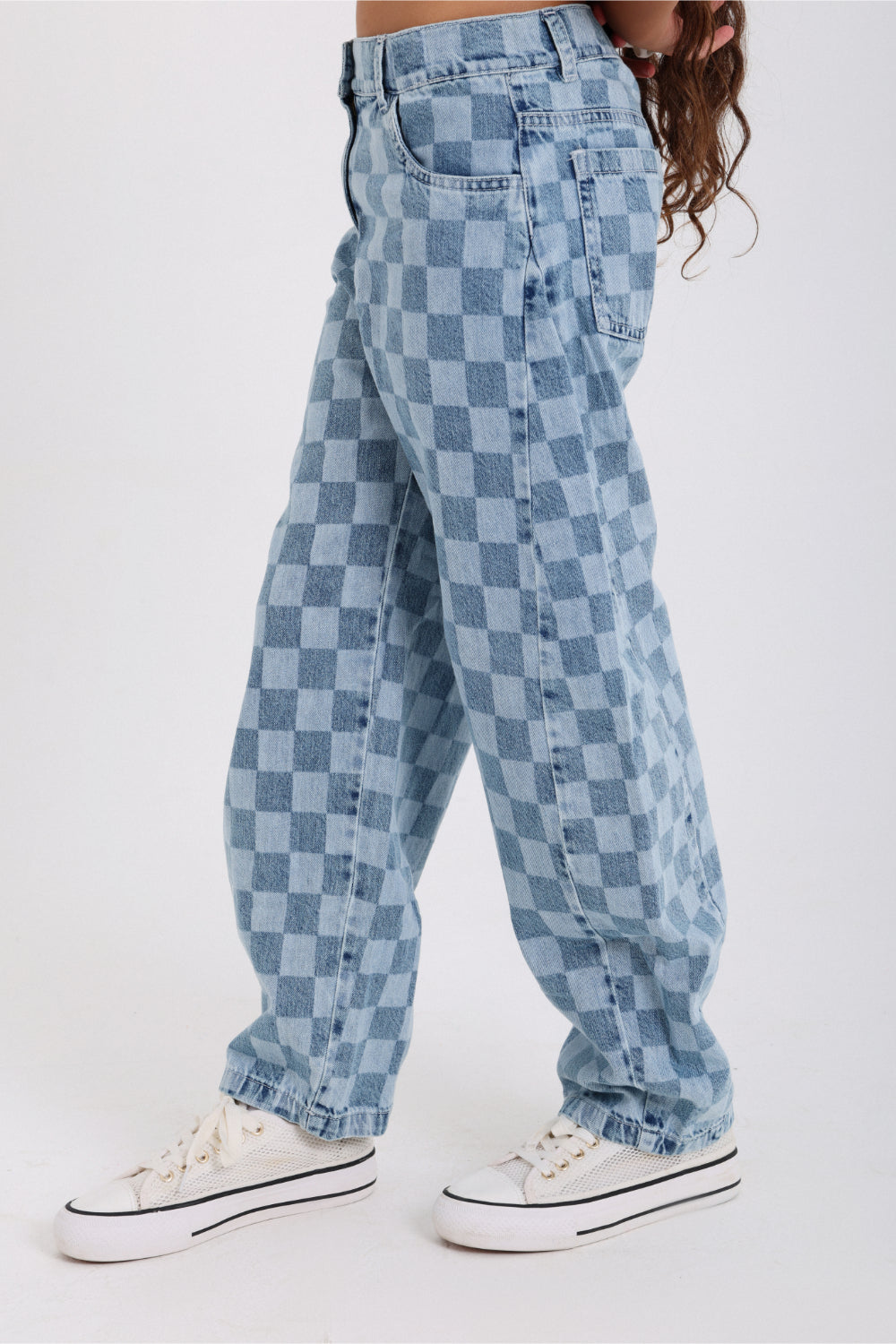 unisex checkered denim pants