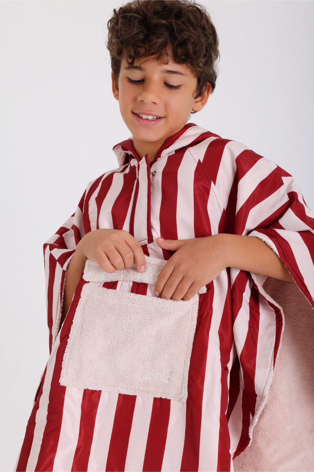 boys waterproof poncho – marron & white striped