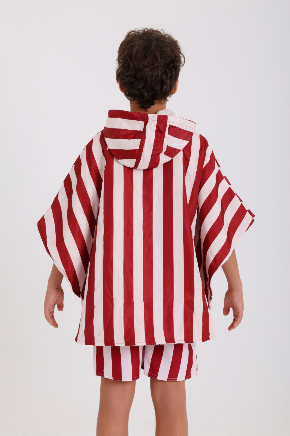 boys waterproof poncho – marron & white striped