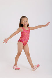 girls one-piece swimsuit – printed maroon