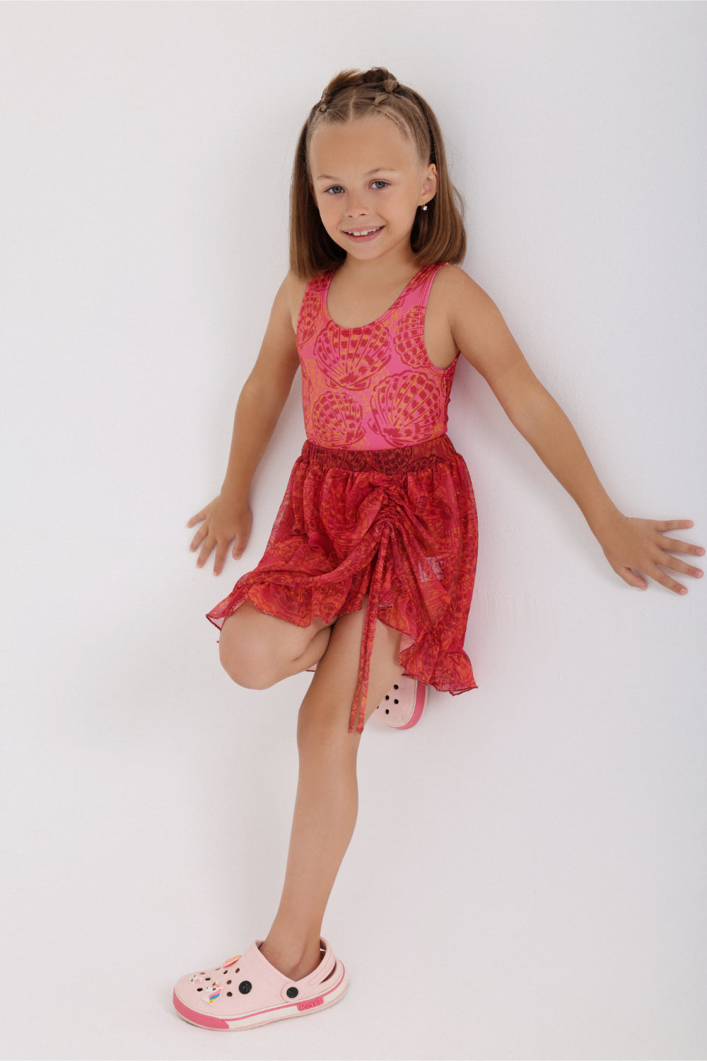 girls tulle beach cover-up – maroon printed