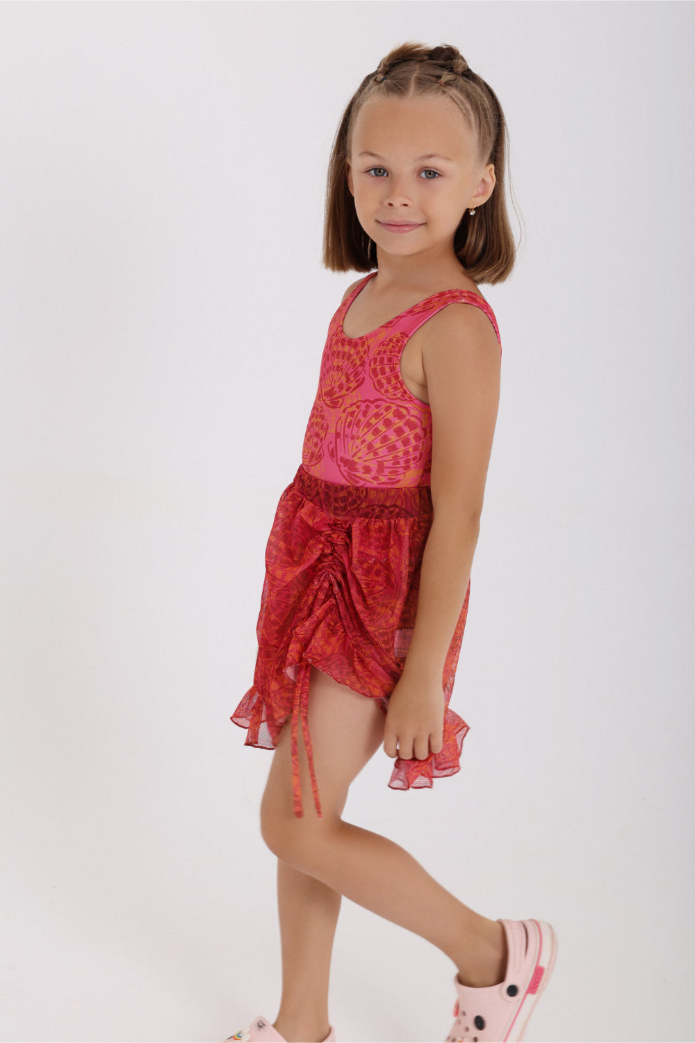 girls tulle beach cover-up – maroon printed