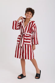boys waterproof swim robe – marron & white striped print