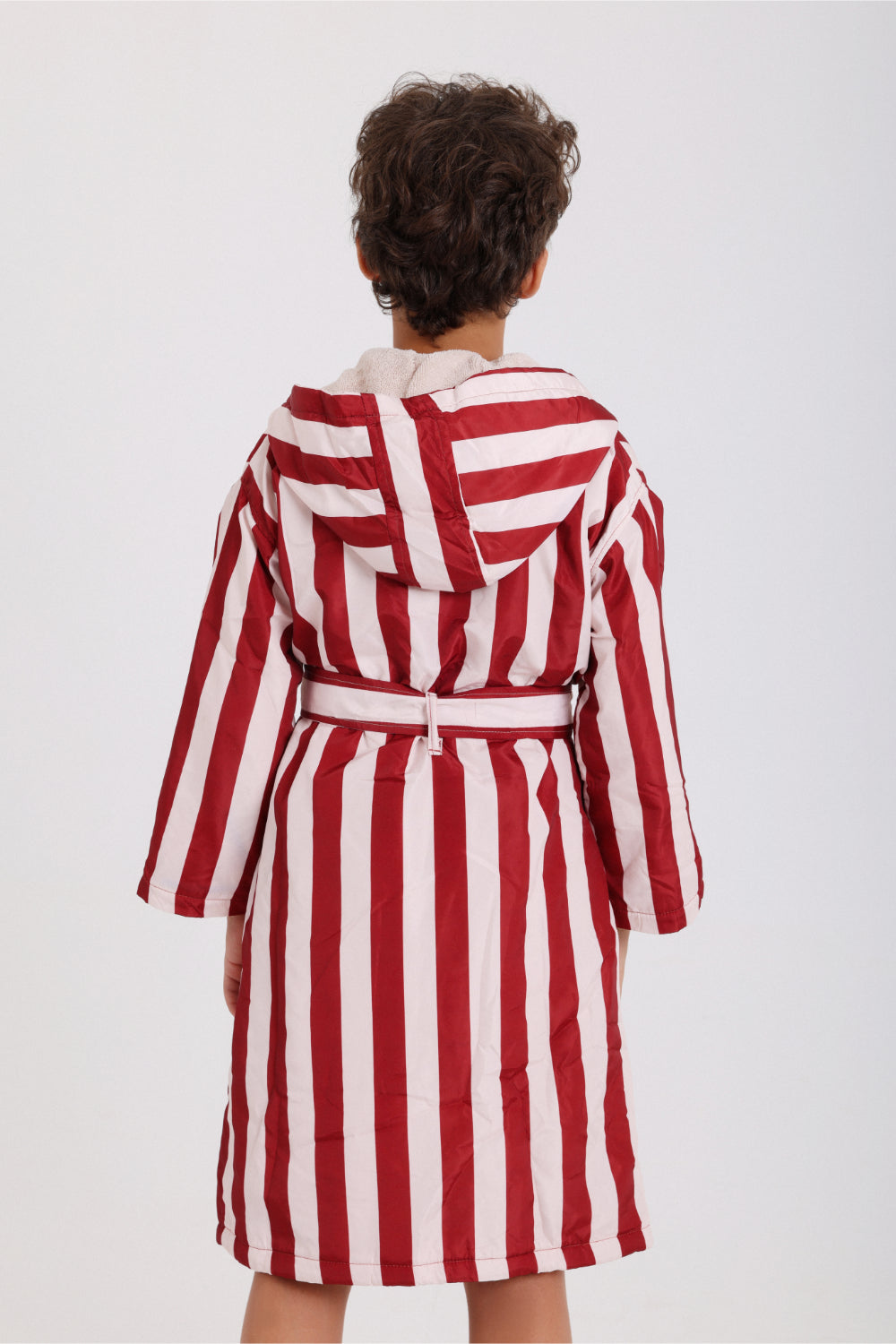 boys waterproof swim robe – marron & white striped print