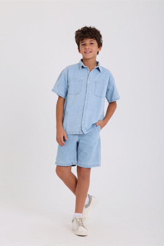 boys denim short – ice blue