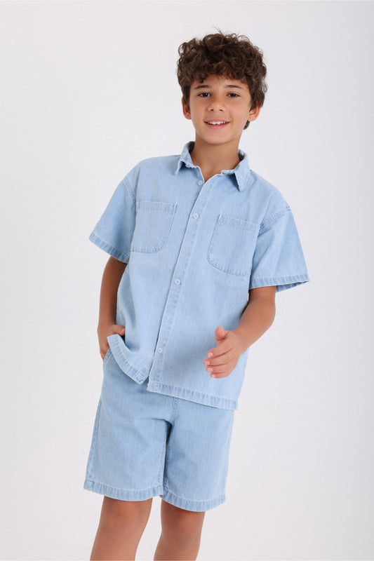 boys denim short – ice blue