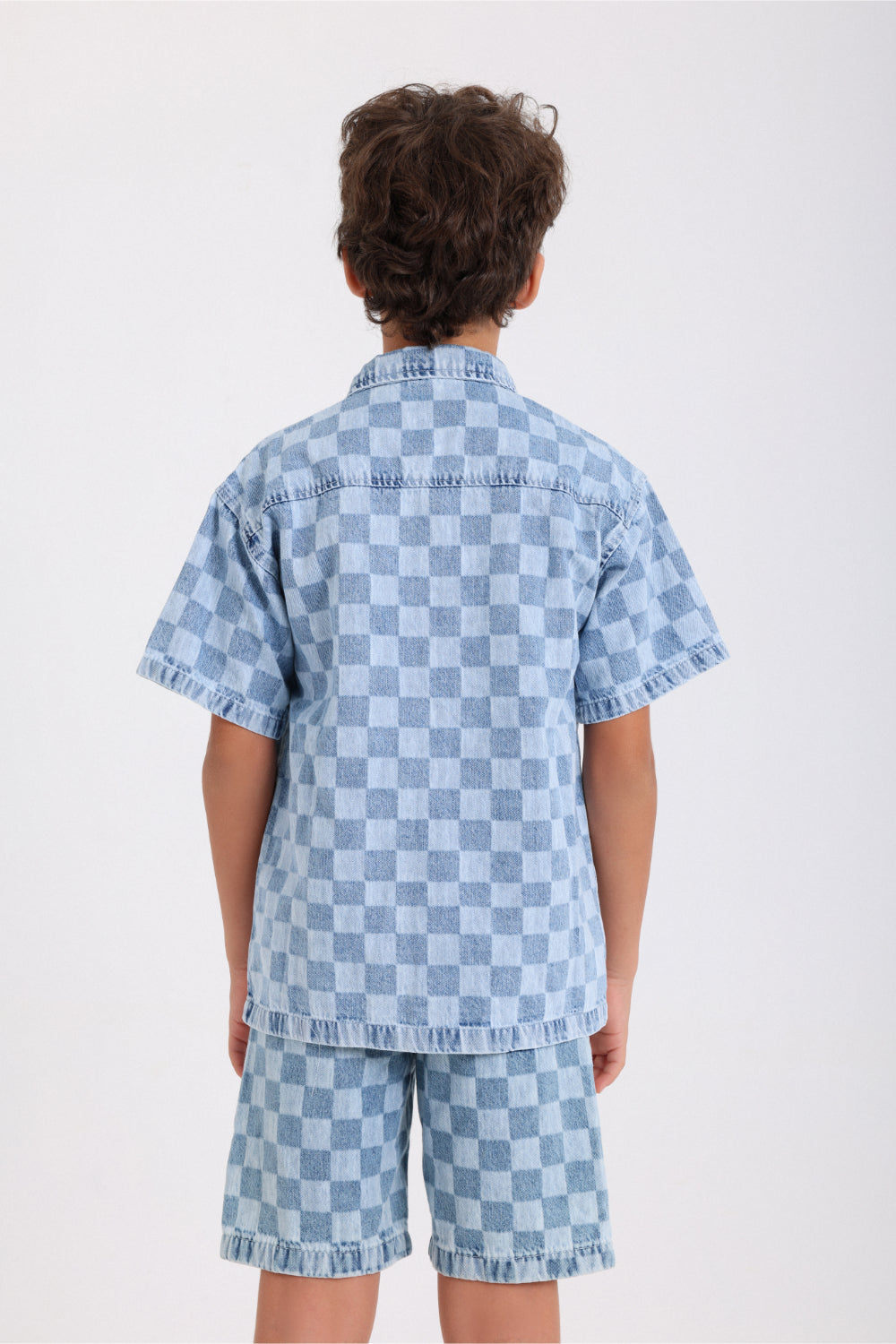 boys cotton denim checkered shirt – blue
