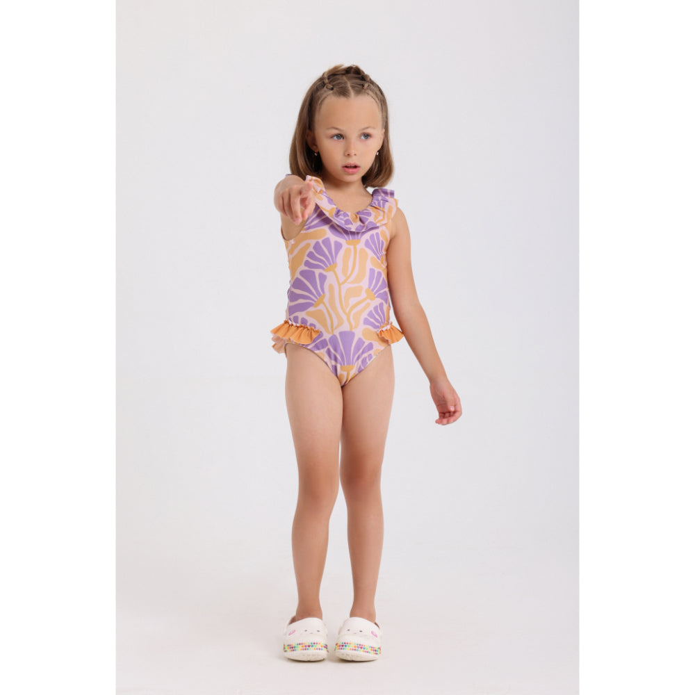 baby girls one-piece swimsuit printed orange & purple