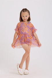 girls tulle cover-up – salmon printed