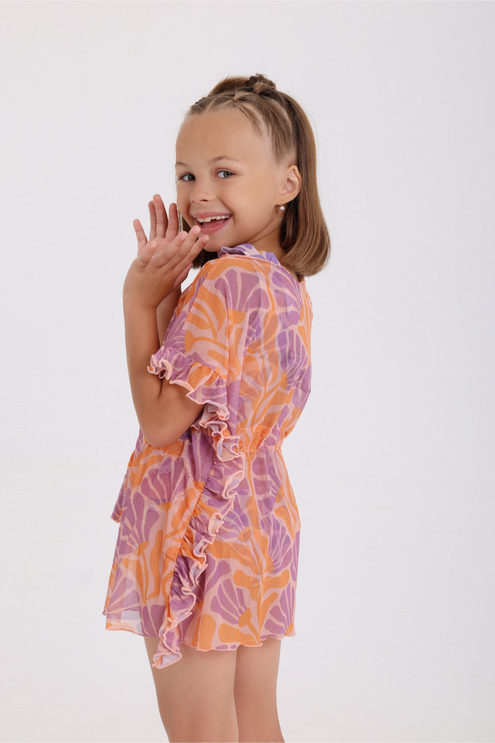 girls tulle cover-up – salmon printed