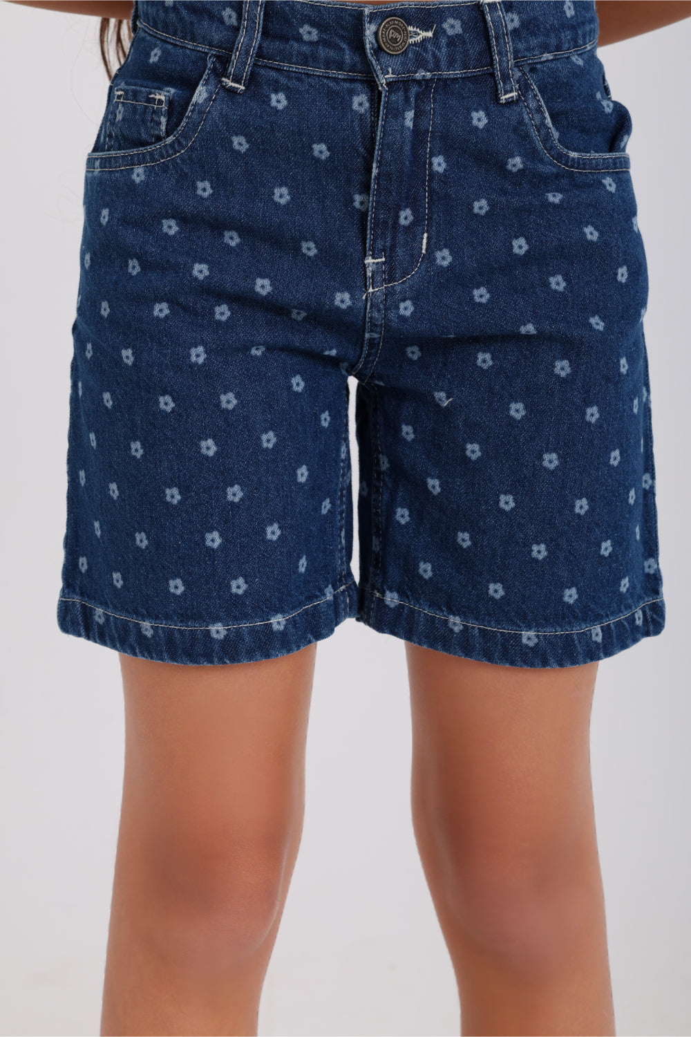 girls denim short – floral print