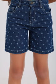 girls denim short – floral print