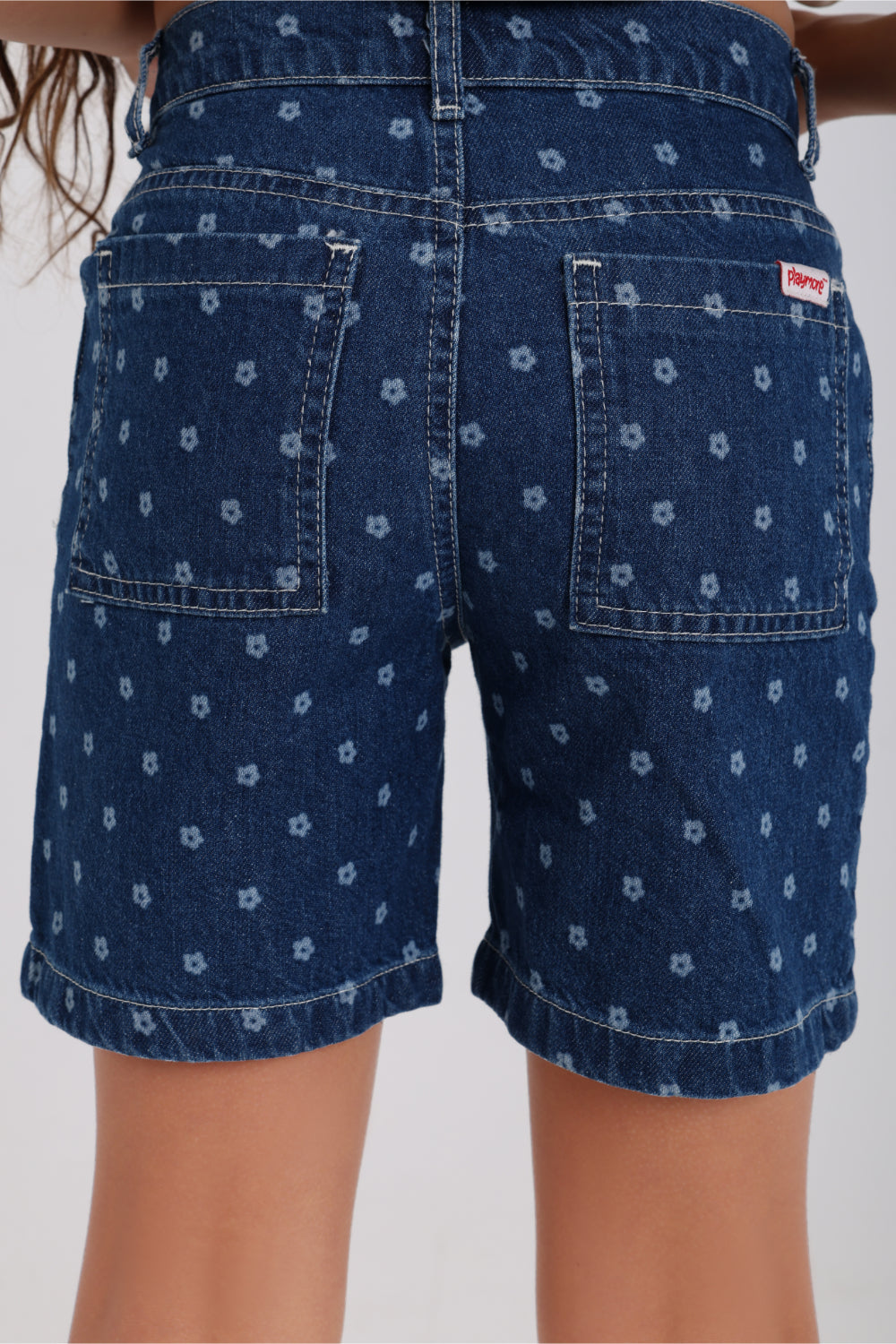 girls denim short – floral print