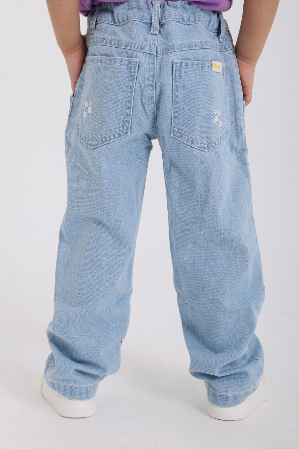 baby girls denim pants – ice blue with flowers embroidery