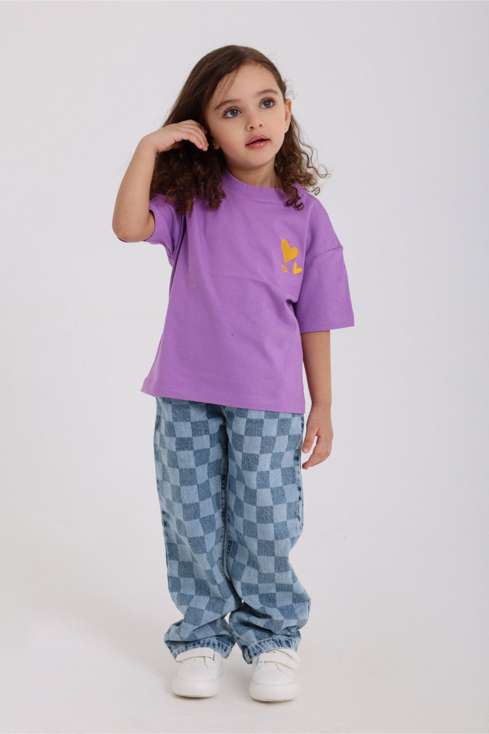 baby girls cotton t-shirt – purple with hearts embroidery