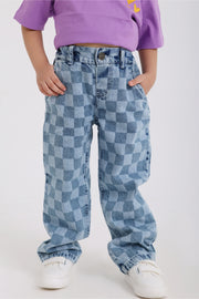 baby girls checkered denim pants